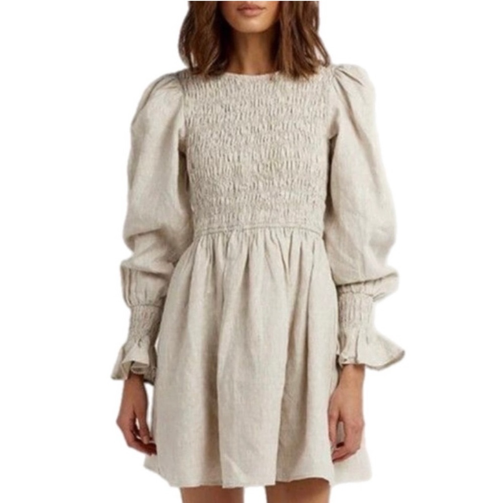 Dissh Kennedy Linen Natural Beige Smocked Mini
Dress 4